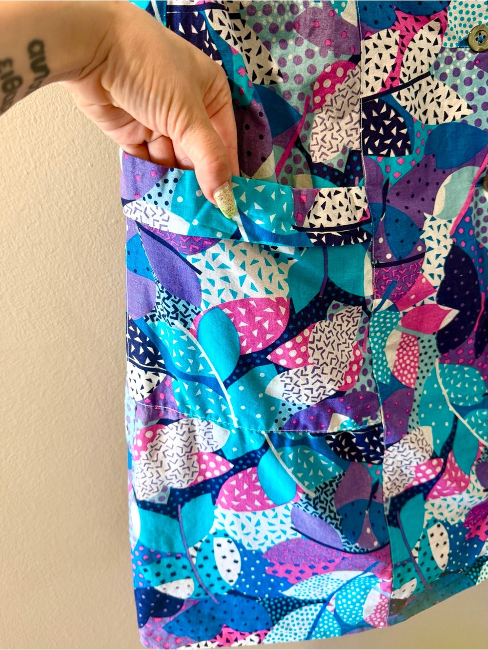 60s-70s Vintage 💜 Handmade Button-Front Psychedelic Butterfly Print Midi-Skirt - Picture 3 of 4